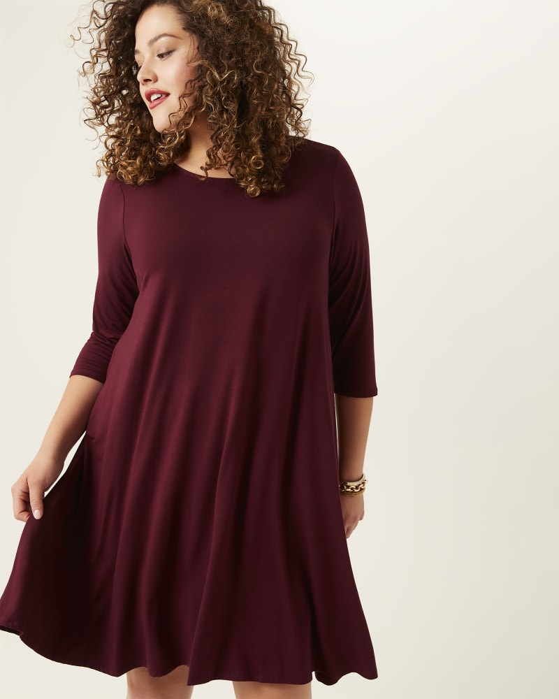 Front of plus size Aura Three-Quarter-Sleeve Knit Dress by JOAN VASS | Dia&Co | dia_product_style_image_id:169544